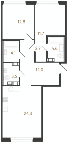 2-комнатная квартира №240 в: Куинджи: 77.7 м²; этаж: 10 - купить в Санкт-Петербурге