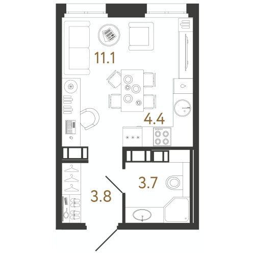 1-комнатная квартира, 23 м²; этаж: 4 - купить в Санкт-Петербурге