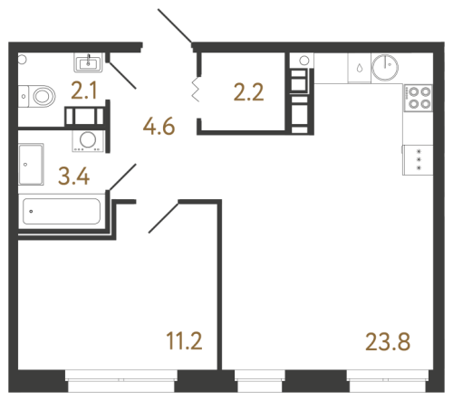 1-комнатная квартира №240 в: Куинджи: 47.3 м²; этаж: 7 - купить в Санкт-Петербурге