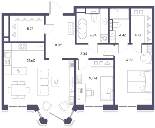 2-комнатная квартира, 85.94 м²; этаж: 7 - купить в Санкт-Петербурге