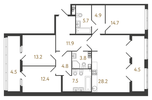 3-комнатная квартира, 107.1 м²; этаж: 4 - купить в Санкт-Петербурге