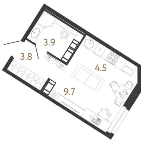 1-комнатная квартира, 21.9 м²; этаж: 4 - купить в Санкт-Петербурге