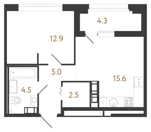 1-комнатная квартира, 40.5 м²; этаж: 13 - купить в Санкт-Петербурге