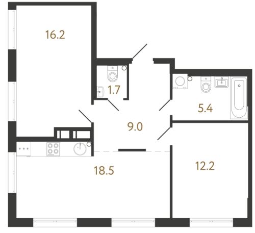 2-комнатная квартира №1 в: Струны: 63 м²; этаж: 2 - купить в Санкт-Петербурге