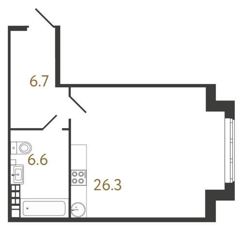 1-комнатная квартира №1 в: Клубный дом «Миръ»: 39.6 м²; этаж: 5 - купить в Санкт-Петербурге
