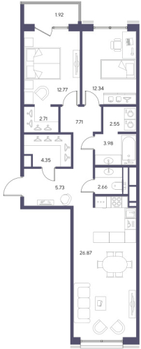 2-комнатная квартира №19 в: БОЛЬШОЙ, 67: 82.45 м²; этаж: 6 - купить в Санкт-Петербурге