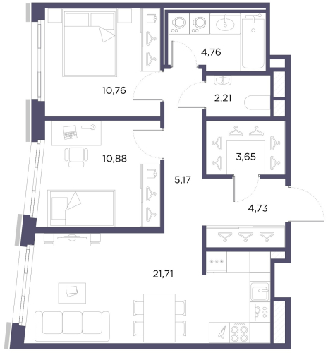 2-комнатная квартира, 63.87 м²; этаж: 10 - купить в Санкт-Петербурге