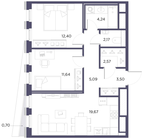 2-комнатная квартира, 61.28 м²; этаж: 5 - купить в Санкт-Петербурге