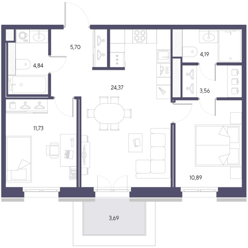 2-комнатная квартира, 65.28 м²; этаж: 9 - купить в Санкт-Петербурге