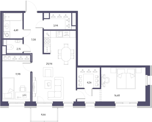 2-комнатная квартира, 76.52 м²; этаж: 9 - купить в Санкт-Петербурге