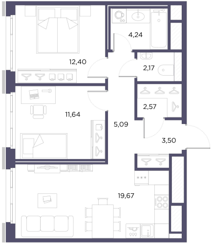 2-комнатная квартира, 61.28 м²; этаж: 7 - купить в Санкт-Петербурге