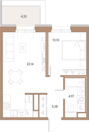 1-комнатная квартира, 43.19 м²; этаж: 9 - купить в Санкт-Петербурге