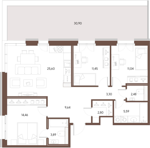 3-комнатная квартира, 90.25 м²; этаж: 2 - купить в Санкт-Петербурге