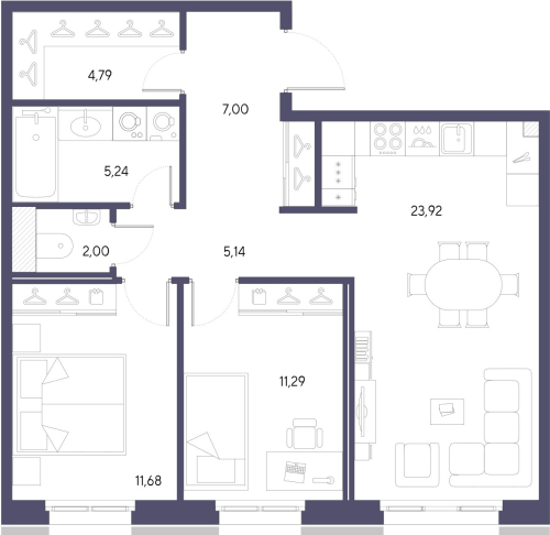 2-комнатная квартира №41 в: ЧЕРНАЯ РЕЧКА, 41: 71.06 м²; этаж: 2 - купить в Санкт-Петербурге