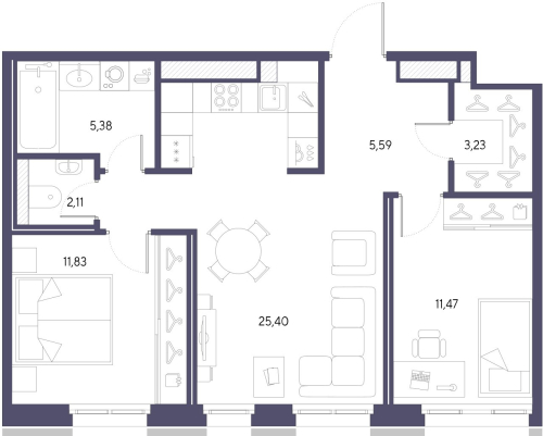 2-комнатная квартира, 65.01 м²; этаж: 9 - купить в Санкт-Петербурге