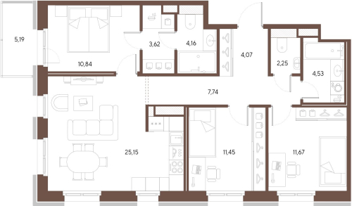 3-комнатная квартира, 85.48 м²; этаж: 7 - купить в Санкт-Петербурге