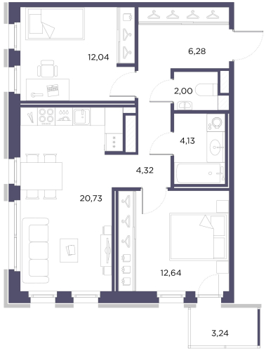 2-комнатная квартира, 62.14 м²; этаж: 5 - купить в Санкт-Петербурге
