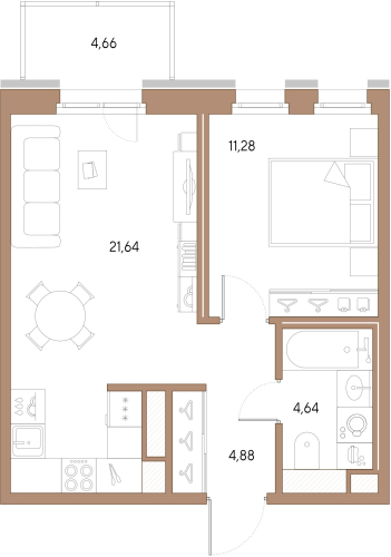 1-комнатная квартира, 42.44 м²; этаж: 5 - купить в Санкт-Петербурге