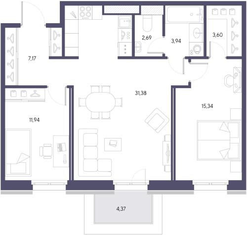 2-комнатная квартира №41 в: ЧЕРНАЯ РЕЧКА, 41: 76.06 м²; этаж: 6 - купить в Санкт-Петербурге