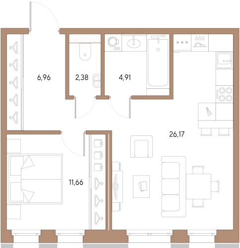 1-комнатная квартира, 52.08 м²; этаж: 2 - купить в Санкт-Петербурге