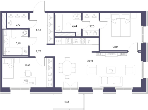2-комнатная квартира, 81.29 м²; этаж: 8 - купить в Санкт-Петербурге