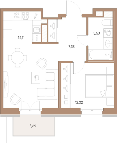 1-комнатная квартира, 48.99 м²; этаж: 9 - купить в Санкт-Петербурге