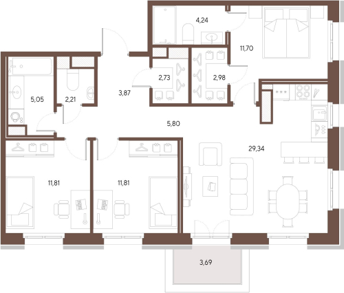 3-комнатная квартира, 91.54 м²; этаж: 9 - купить в Санкт-Петербурге