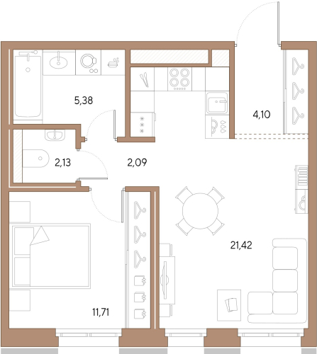 1-комнатная квартира, 46.83 м²; этаж: 8 - купить в Санкт-Петербурге