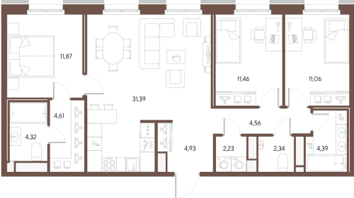 3-комнатная квартира, 93.28 м²; этаж: 8 - купить в Санкт-Петербурге
