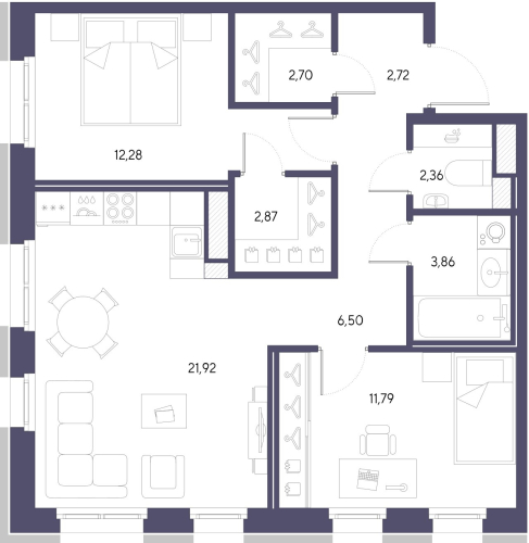 2-комнатная квартира, 67 м²; этаж: 4 - купить в Санкт-Петербурге