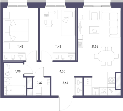2-комнатная квартира, 58.76 м²; этаж: 5 - купить в Санкт-Петербурге
