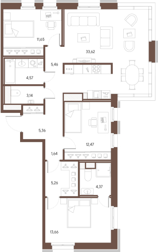 3-комнатная квартира, 101.2 м²; этаж: 4 - купить в Санкт-Петербурге
