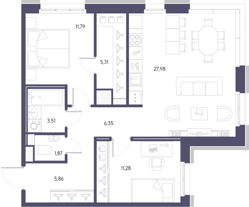 2-комнатная квартира, 73.95 м²; этаж: 8 - купить в Санкт-Петербурге