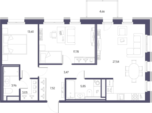 2-комнатная квартира, 82.77 м²; этаж: 9 - купить в Санкт-Петербурге
