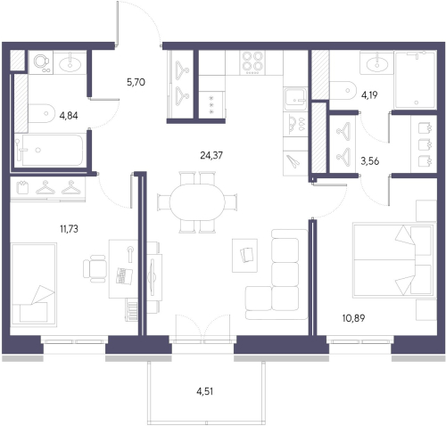 2-комнатная квартира, 65.28 м²; этаж: 8 - купить в Санкт-Петербурге