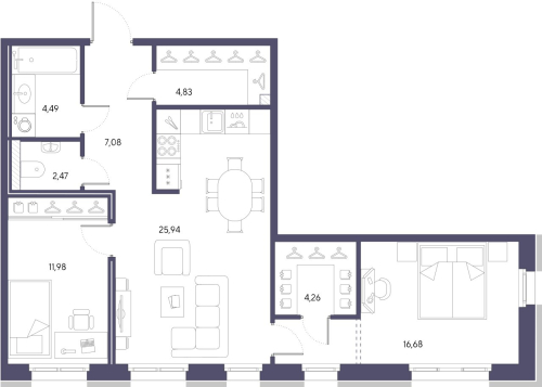 2-комнатная квартира №41 в: ЧЕРНАЯ РЕЧКА, 41: 77.73 м²; этаж: 2 - купить в Санкт-Петербурге