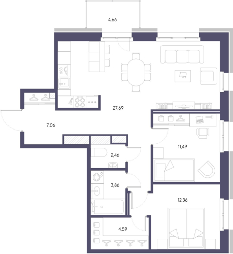 2-комнатная квартира, 75.67 м²; этаж: 8 - купить в Санкт-Петербурге