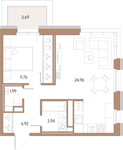 1-комнатная квартира, 49.57 м²; этаж: 9 - купить в Санкт-Петербурге