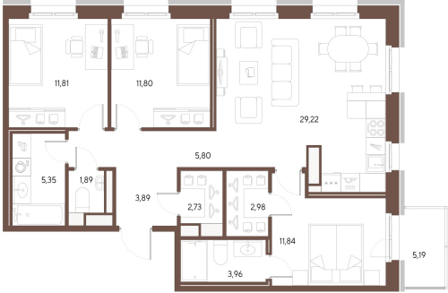 3-комнатная квартира, 91.27 м²; этаж: 5 - купить в Санкт-Петербурге