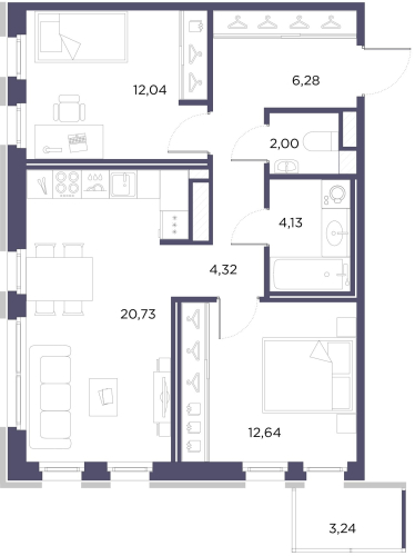 2-комнатная квартира, 62.14 м²; этаж: 4 - купить в Санкт-Петербурге