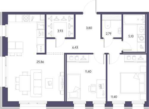 2-комнатная квартира, 70.71 м²; этаж: 2 - купить в Санкт-Петербурге