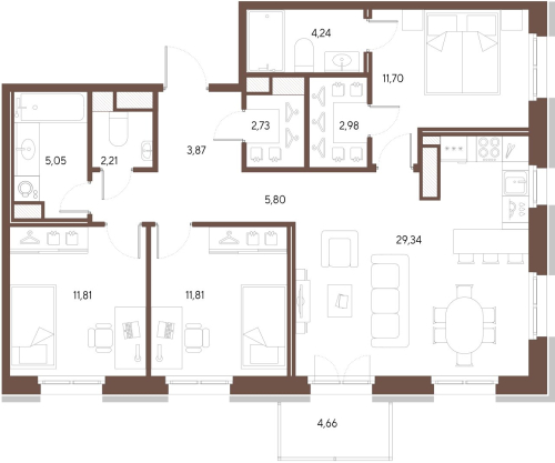 3-комнатная квартира, 91.54 м²; этаж: 7 - купить в Санкт-Петербурге