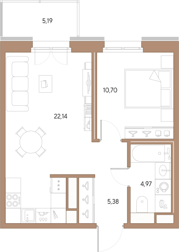 1-комнатная квартира, 43.19 м²; этаж: 5 - купить в Санкт-Петербурге