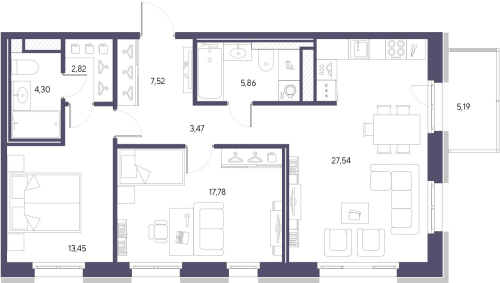 2-комнатная квартира, 82.74 м²; этаж: 9 - купить в Санкт-Петербурге