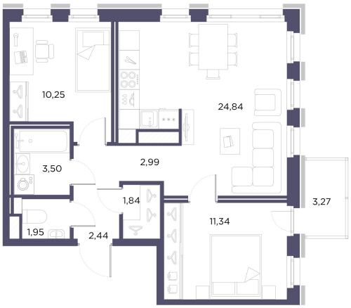 2-комнатная квартира, 59.15 м²; этаж: 9 - купить в Санкт-Петербурге