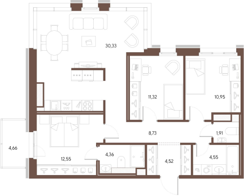 3-комнатная квартира, 89.22 м²; этаж: 3 - купить в Санкт-Петербурге