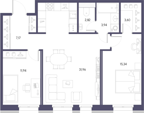 2-комнатная квартира, 76.77 м²; этаж: 2 - купить в Санкт-Петербурге