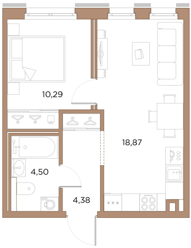 1-комнатная квартира, 36.08 м²; этаж: 9 - купить в Санкт-Петербурге