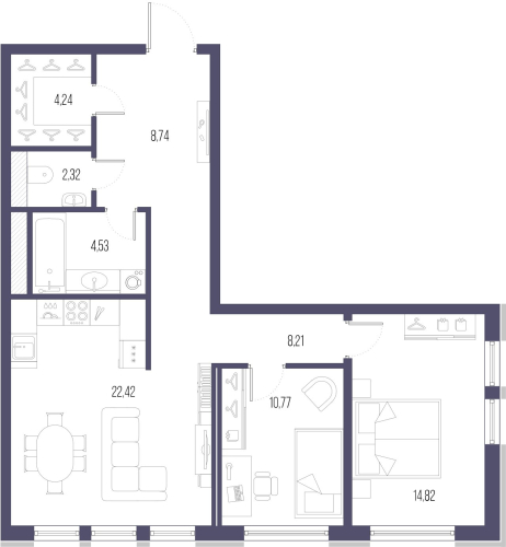 2-комнатная квартира, 75.2 м²; этаж: 5 - купить в Санкт-Петербурге