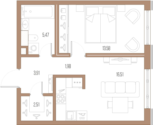 1-комнатная квартира, 42.9 м²; этаж: 7 - купить в Санкт-Петербурге